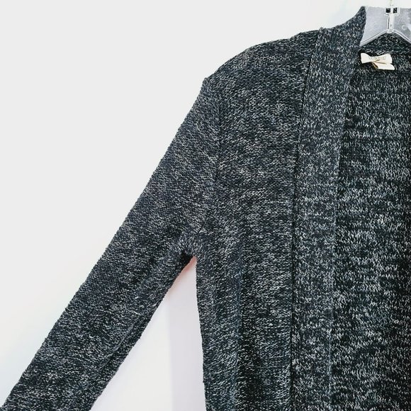 J Crew Factory Cardigan Sweater XS Open Black White Marled Long Sleeve Knit Cozy - Picture 3 of 11